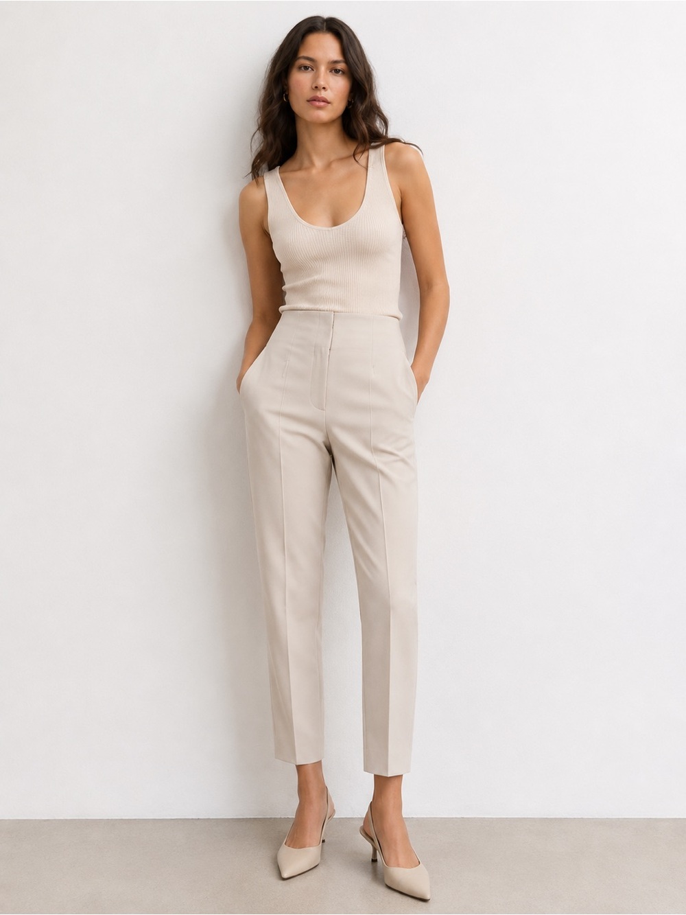 Zara Cream High Waisted Tailored Trousers XXL Straight Leg Dress Pants